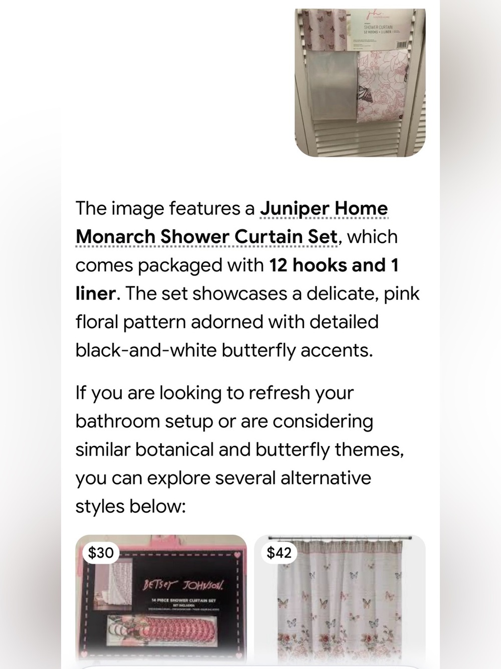 #3214**Pink Floral & Butterfly Shower Curtain with Liner - Picture 3 of 17